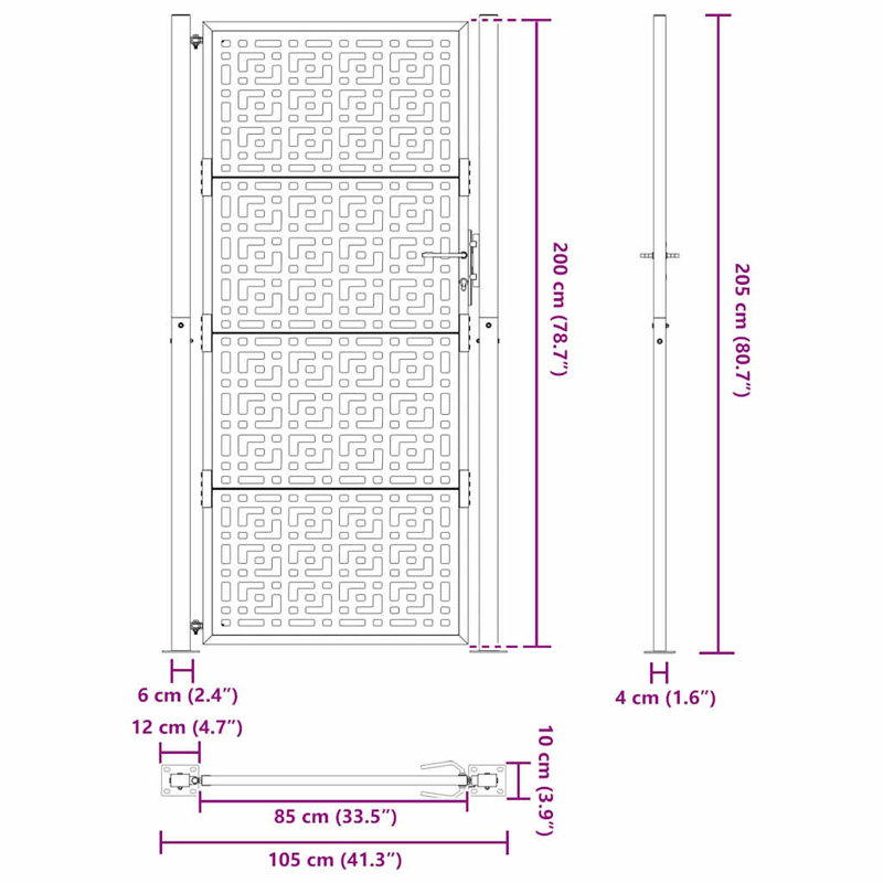 Weathering Steel Gate, 105 x 205 cm, Black