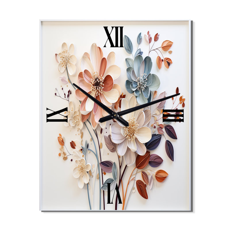 Collage botanique blanc - horloge murale moderne, H 28 po x l 12 po x P 1 po