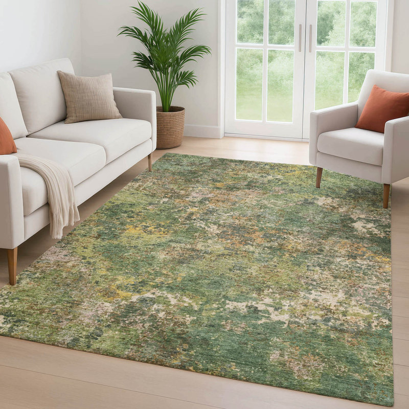 Premium Machine Washable Mayfield abstract Rug, Aloe, 10' x 14'