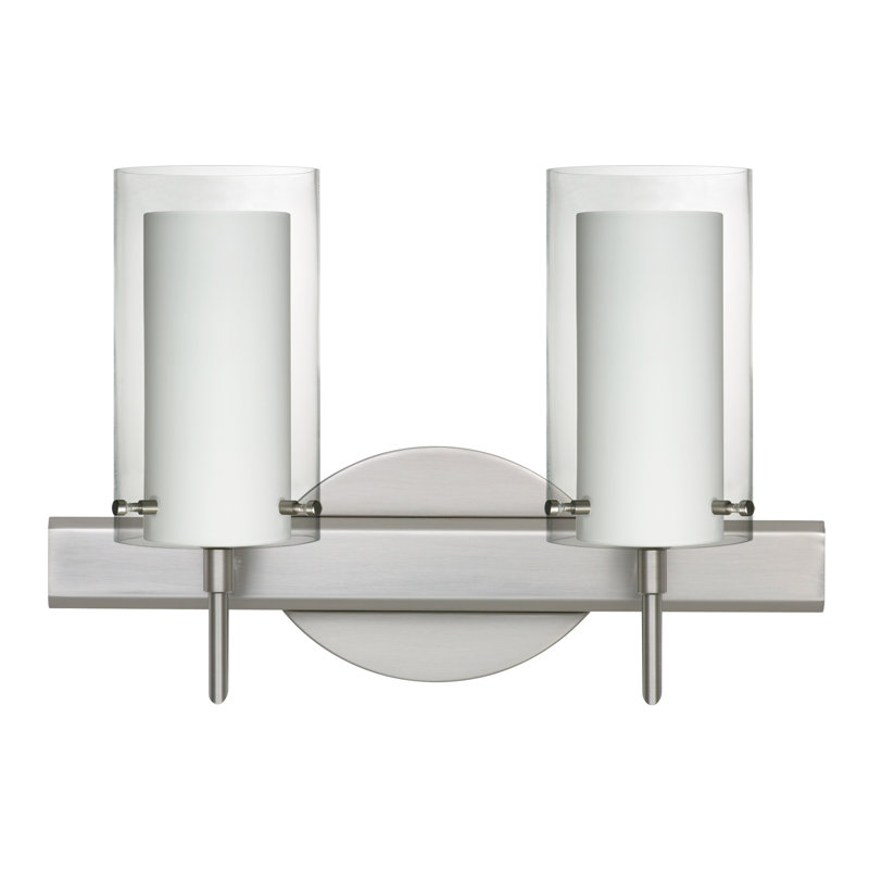 Éclairage pour meuble-lavabo 2 lumières Morena, Nickel satiné, Transparent / opale