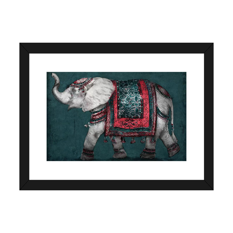 Éléphant Regal par Patricia Pinto-impression d’art graphique, Blanc, H 24 po x l 16 po x P 1 po, Papier encadré noir