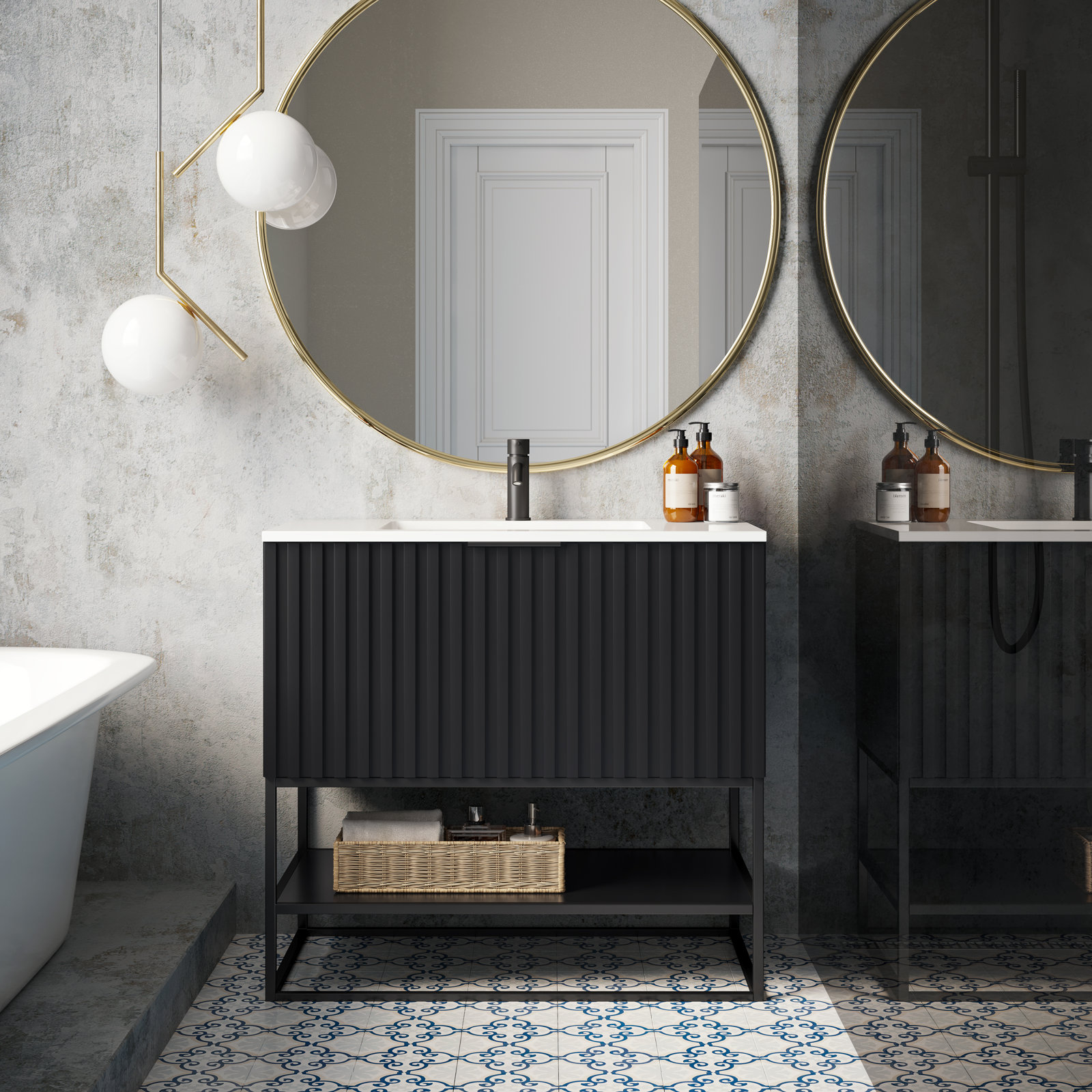 Terra 36'' Single Bathroom Vanity, White Quartz/Single Faucet Mount, Midnight Black, Matte Black
