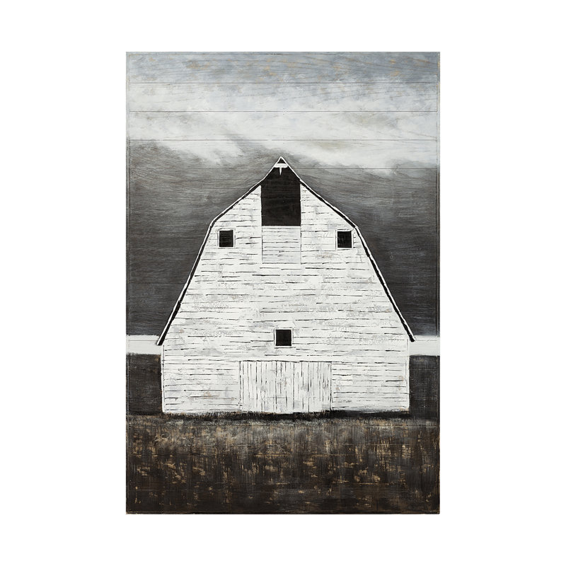 Sawmill Creek 42 x 62 ferme blanche grange originale, peinture à l'huile sur bois, 62" H x 42" W