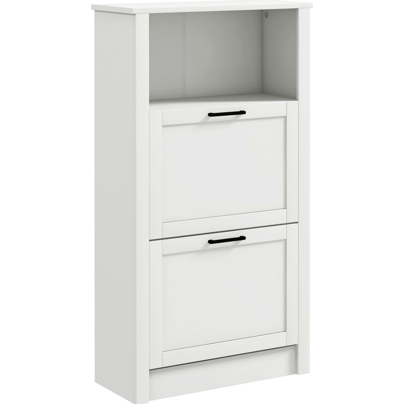 Armoire à chaussures avec compartiment ouvert et 2 tiroirs rabattables