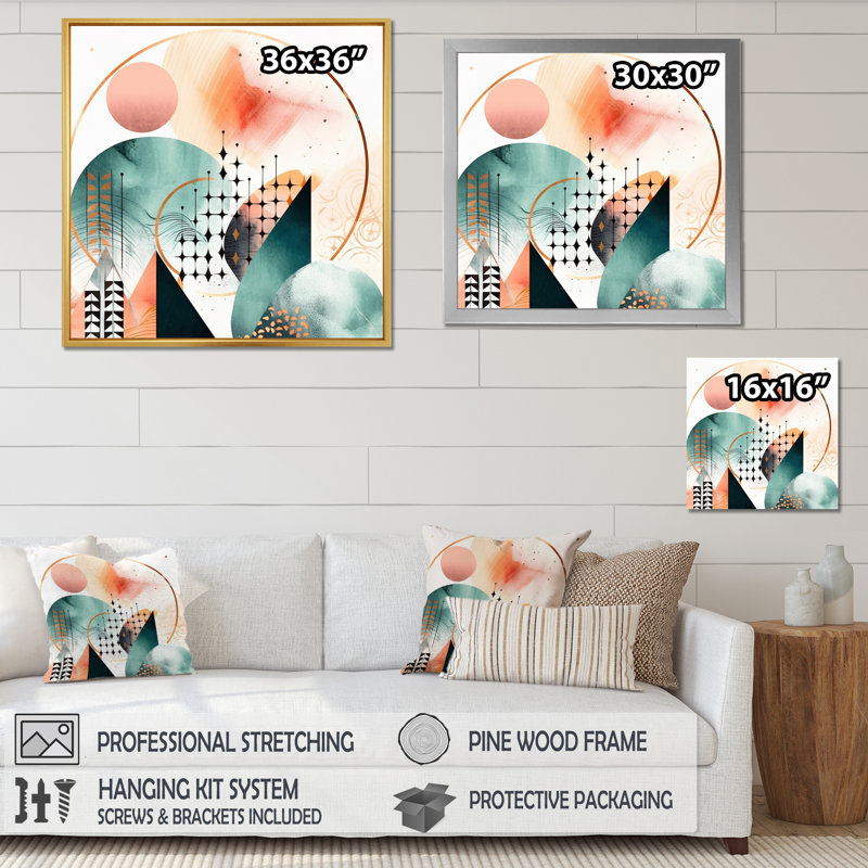 Minimal Boho Landscape - Print, 24" H x 24" W x 1" D, White Floater Framed