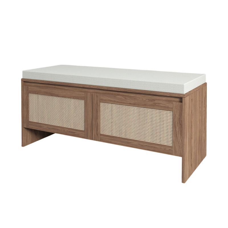 Pp Bench With Cushion For Bedroom, High - Density Sponge, Easy Maintenance, Proof Design Faux Shoe Padded Seat And Design, Engineered Hardwood, Ample Storage Shoes