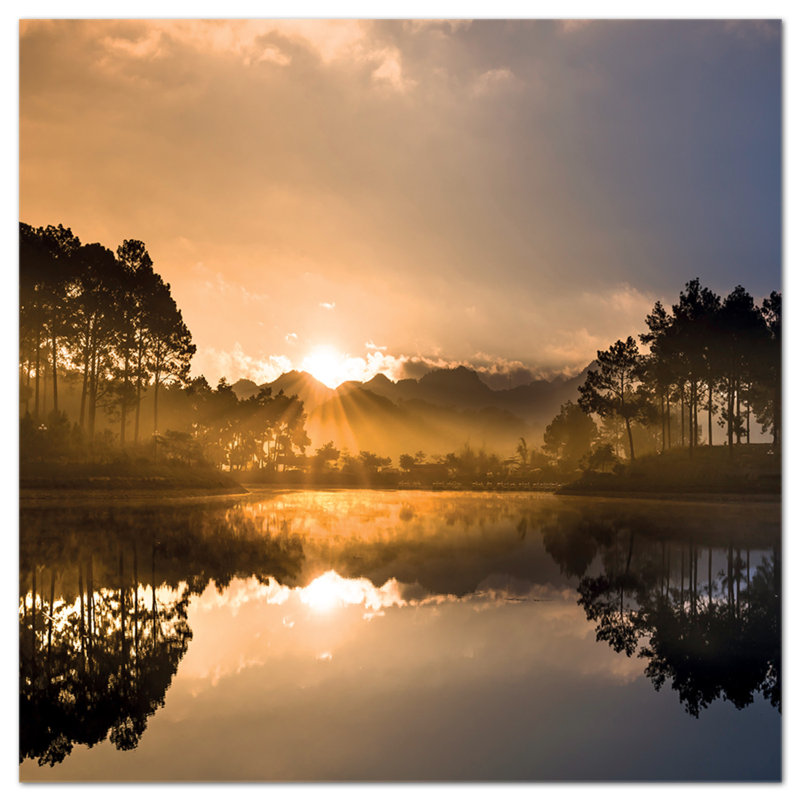 Sunrise Over The Lake by Giallobus - No Frame Print on Plastic / Acrylic, 65cm H x 65cm W