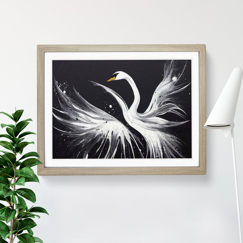 Splashed Swan Vol.2 Abstract - Framed Print, 46cm H x 64cm W x 2cm D, Oak
