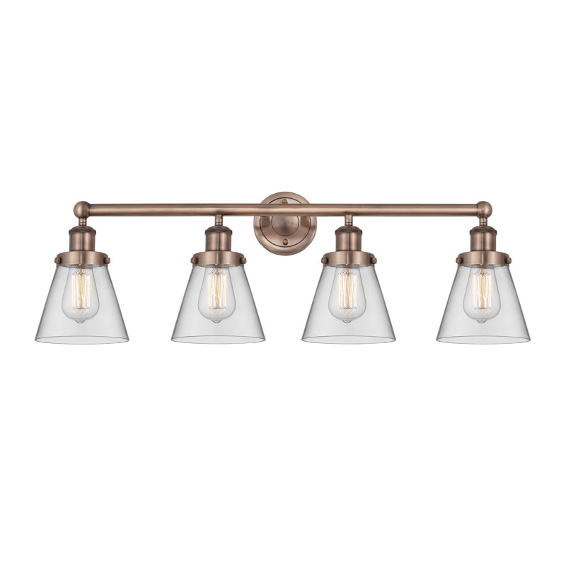 Éclairage pour meuble-lavabo de salle de bain 4 lumières Edison Cone, Clair, Cuivre antique