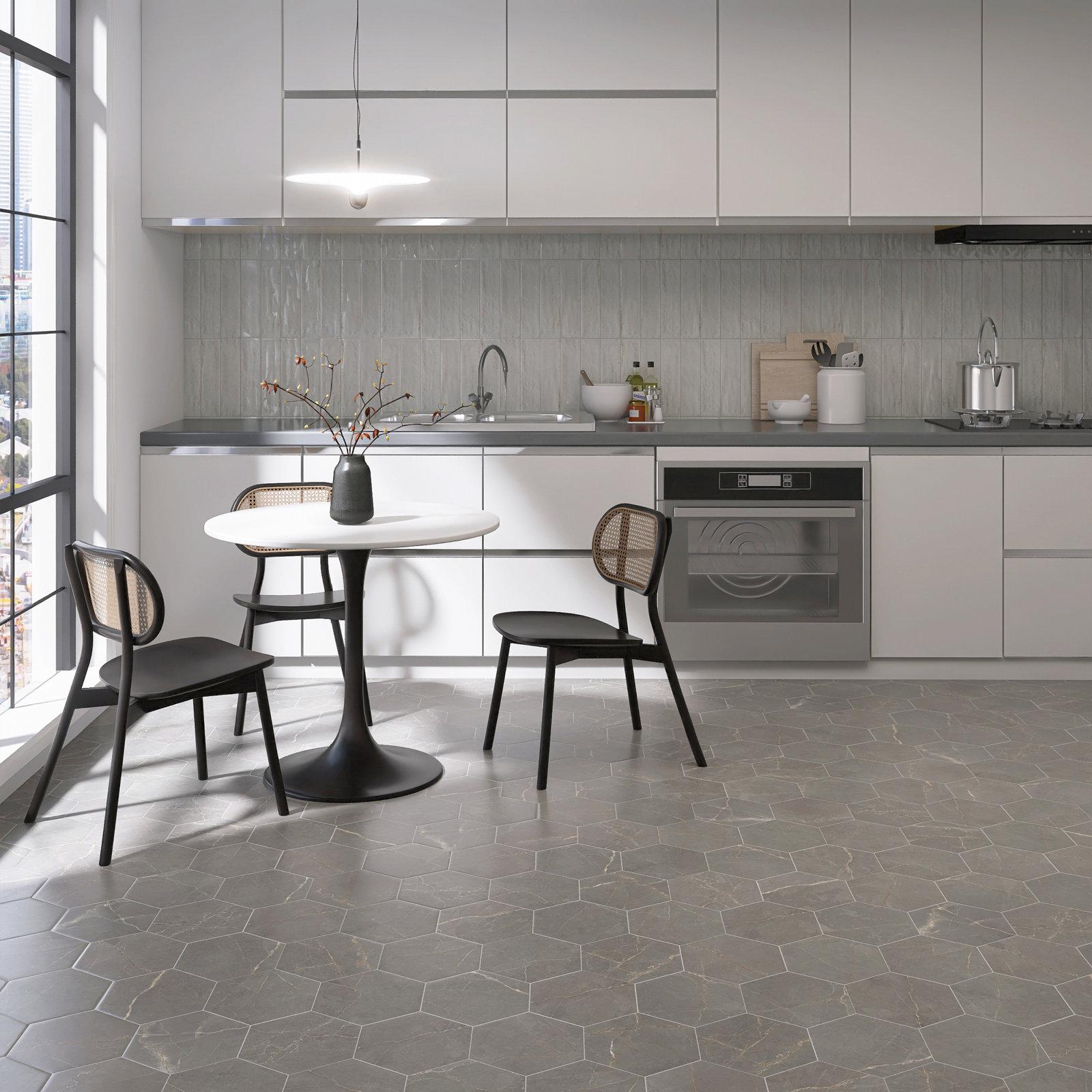 Elegance 8" x 9" Porcelain Tile, Dark Gray
