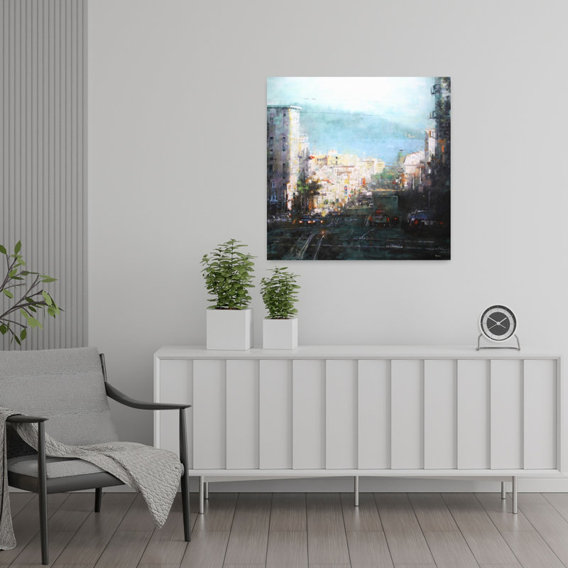 Baie, brume, paysage contemporain, art naturel, H 24 po x l 24 po
