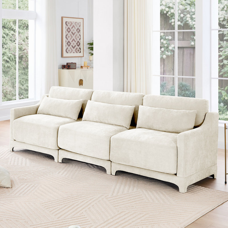 73.2" Chenille Upholstered Pillow-Top Arm Sofa Couch, 2, Beige