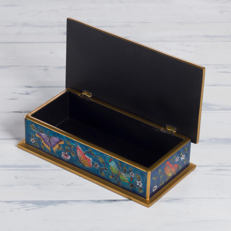 Citlali Handmade Manufactured Wood Decorative Box, Blue