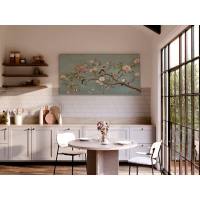 Très grande branche de fleur prête à accrocher, art mural chinois sur toile