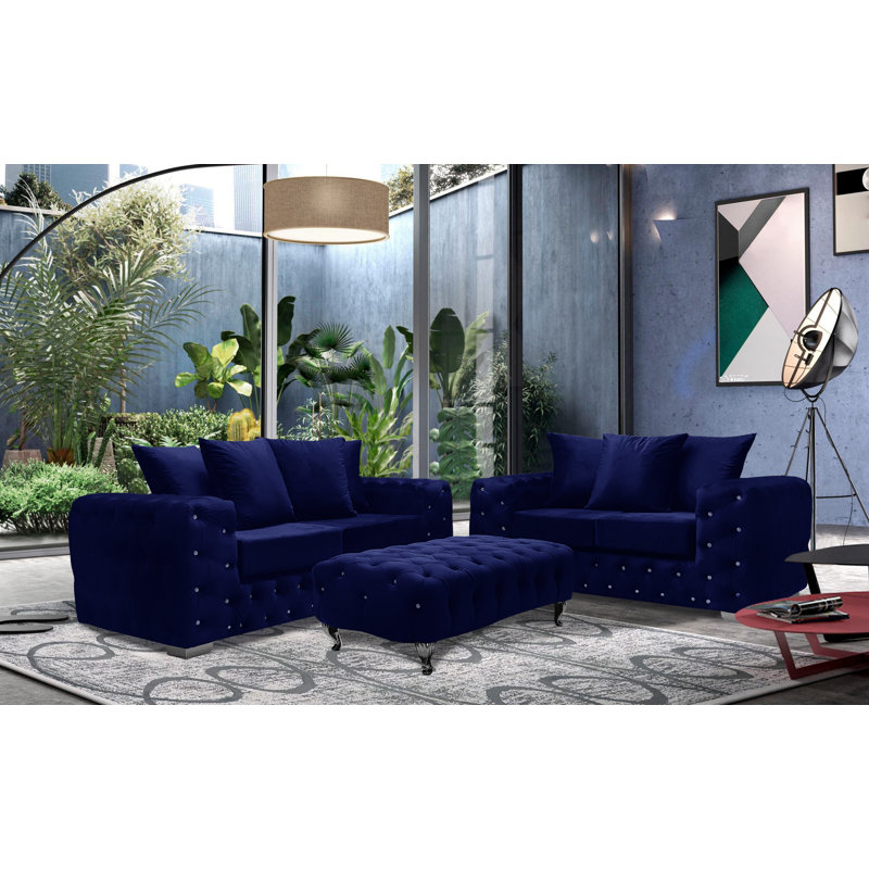 Pham 3 - Piece Velvet Living Room Set, Royal