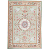 Hand-Knotted High-Quality Green and Ivory Area Rug