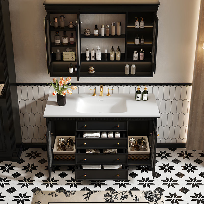 Armoire de salle de bain américaine rétro et simple, Noir, 47"