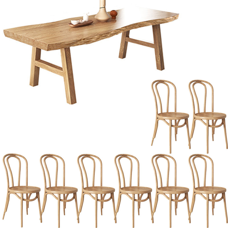 Japanese style solid wood dining table set, 29.5"H x 94.4"L x 35.4"W
