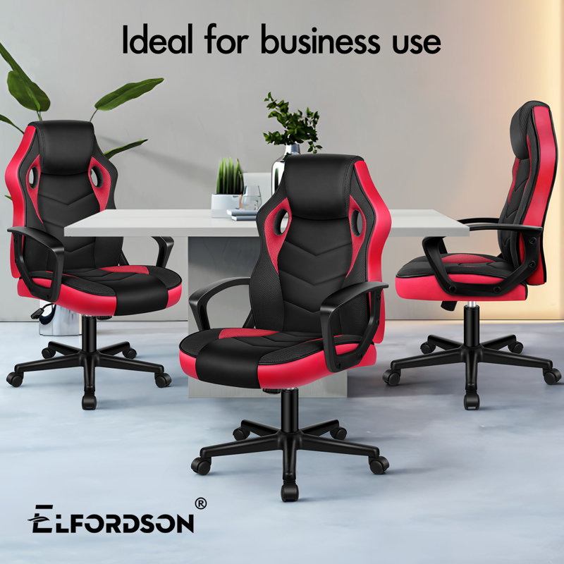 Inbox Zero Adjustable Faux Leather Swiveling PC & Racing Game Chair, Red
