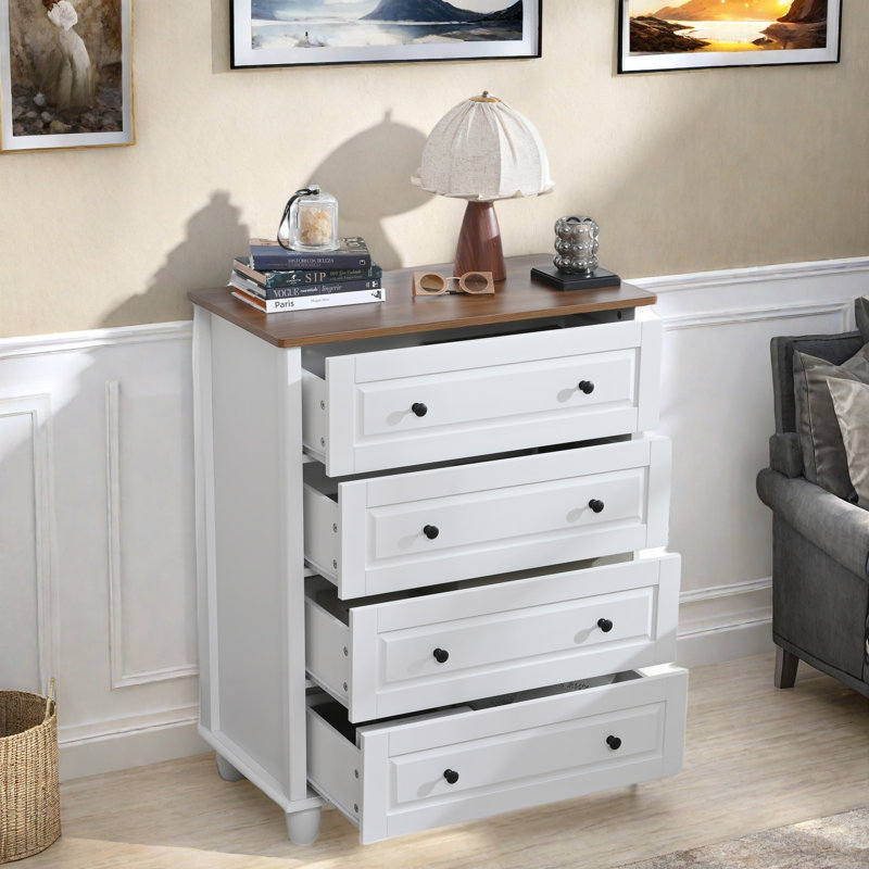 Tall Modern 4-Drawer Dresser, Wood Chest of Drawers for Living Room, Entryway