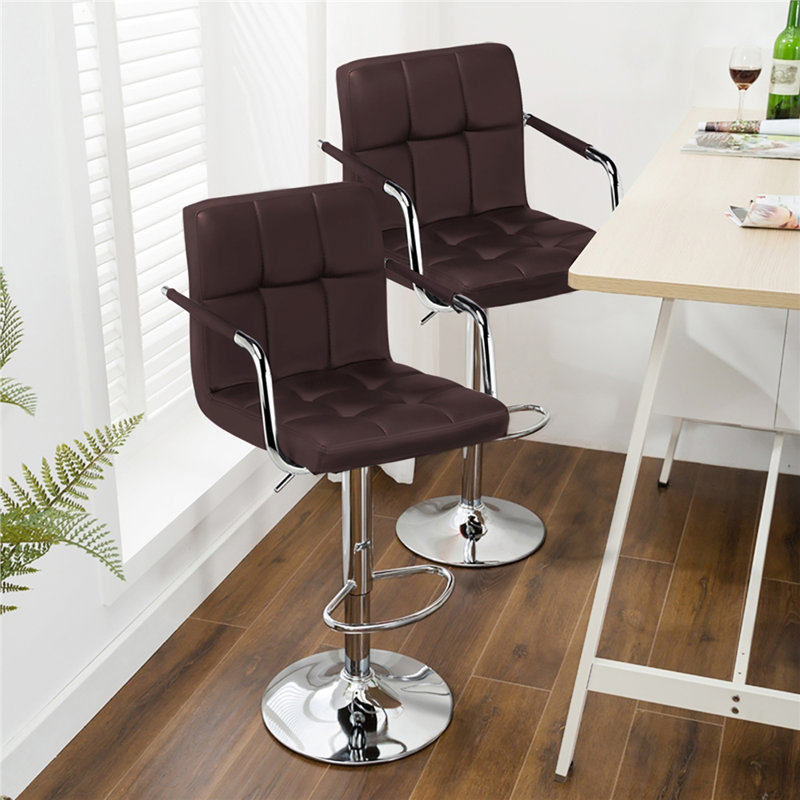 Pete Swivel Upholstered Adjustable Height Counter Stool with Metal Frame, Brown