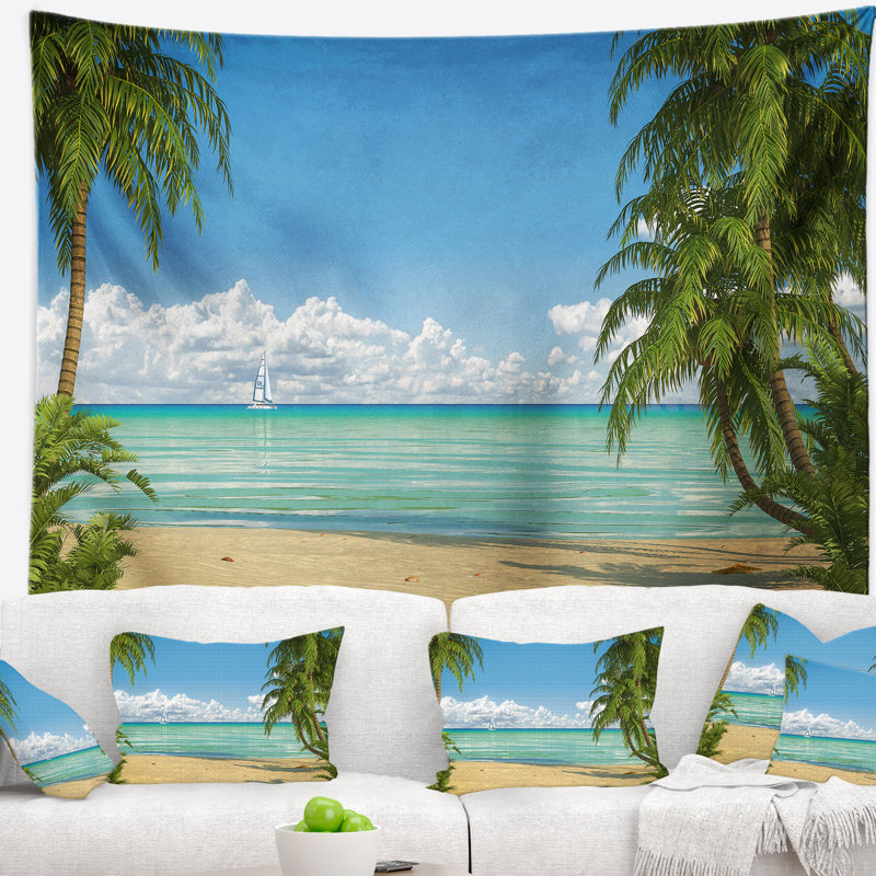 Tapisserie de beach palmiers chez les caraïbes de mer, H 32 po x l 39 po