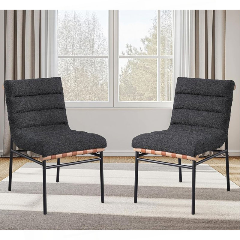 Ensemble de 2 chaises de salle à manger rembourrées en tissu avec pieds en fer noir Boucle, Noir