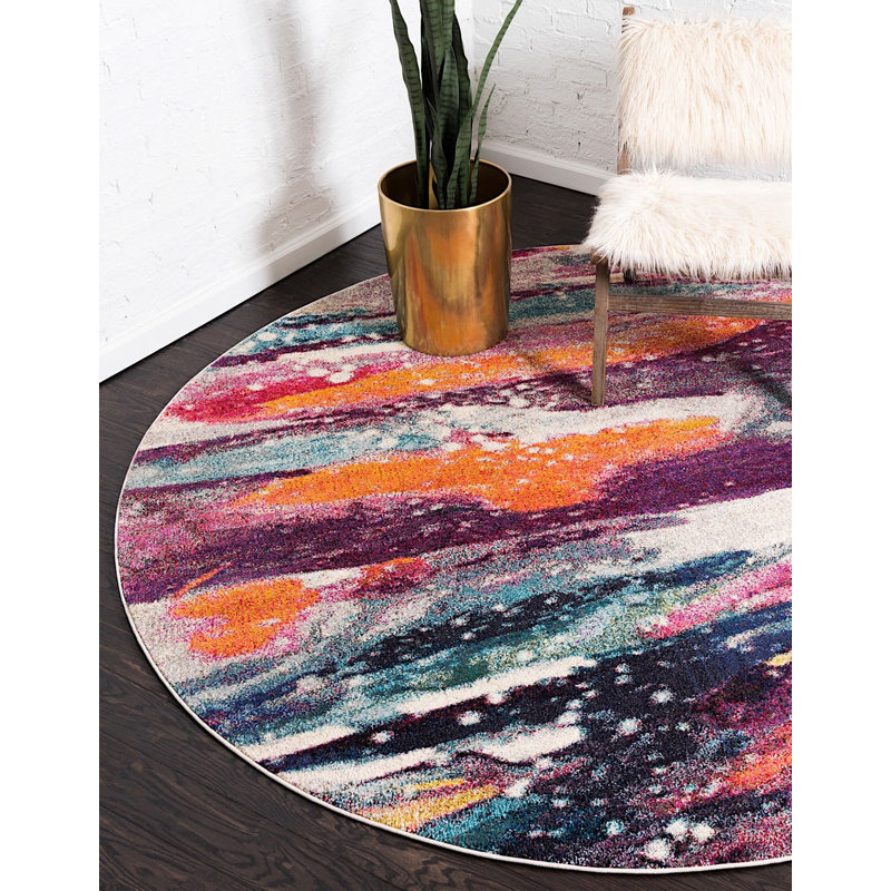 Tapis décoratif rose/bleu/vert Livengood, Rond 8 pi