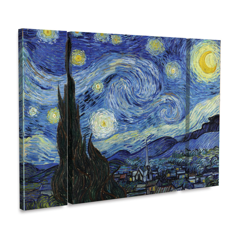Ensemble de 3 panneaux d'art Vincent Van Gogh «Starry Night», H 30 po x l 41 po x P 2 po