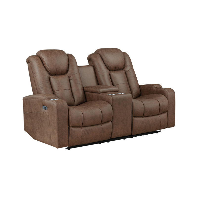 Causeuse inclinable électrique avec console centrale et porte-gobelets, Brown