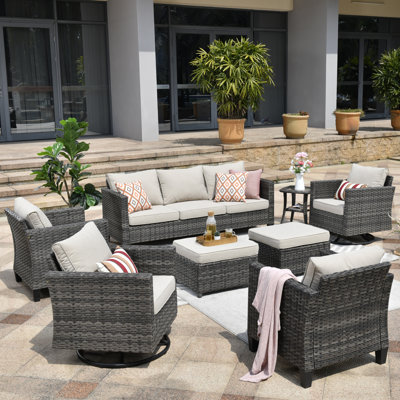 Premium All-Weather Wicker 9 - Person Patio Conversation Set with Cushions