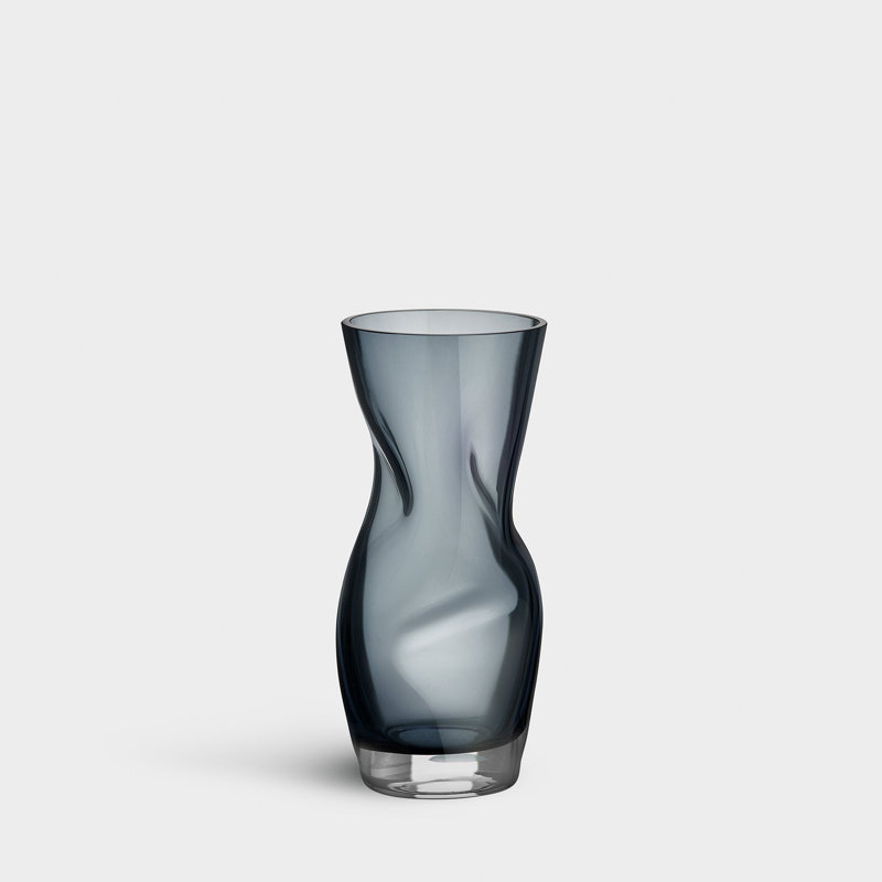 Squeeze Handmade Glass Table Vase, Blue/Gray, overall height- 9.06"
