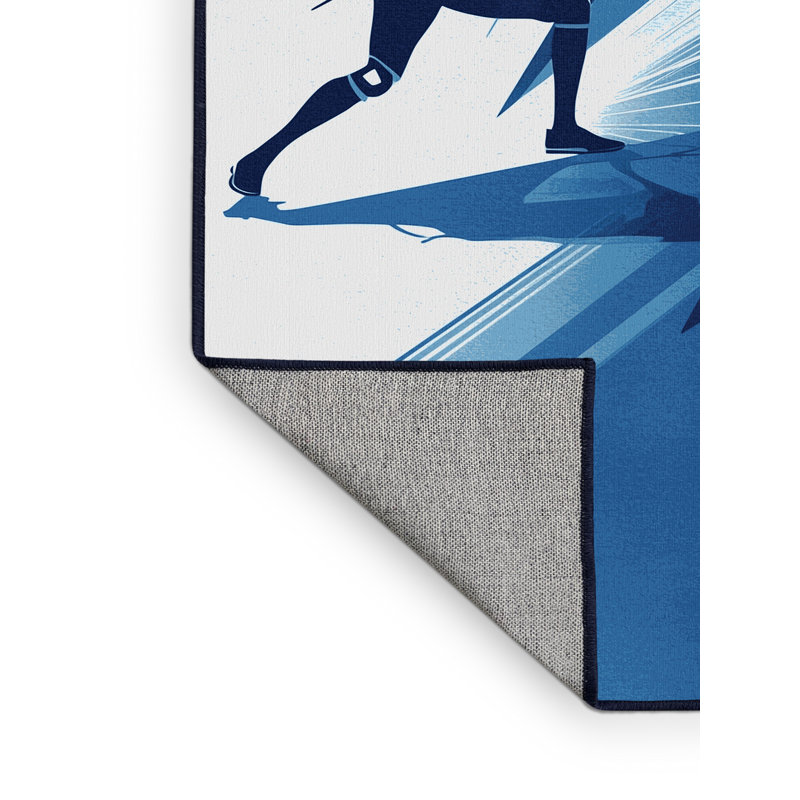Machine Washable Auburndale Paralympic Fencing Sleek & Chic Modern Rug in Blue – Navy Binding, 5x8