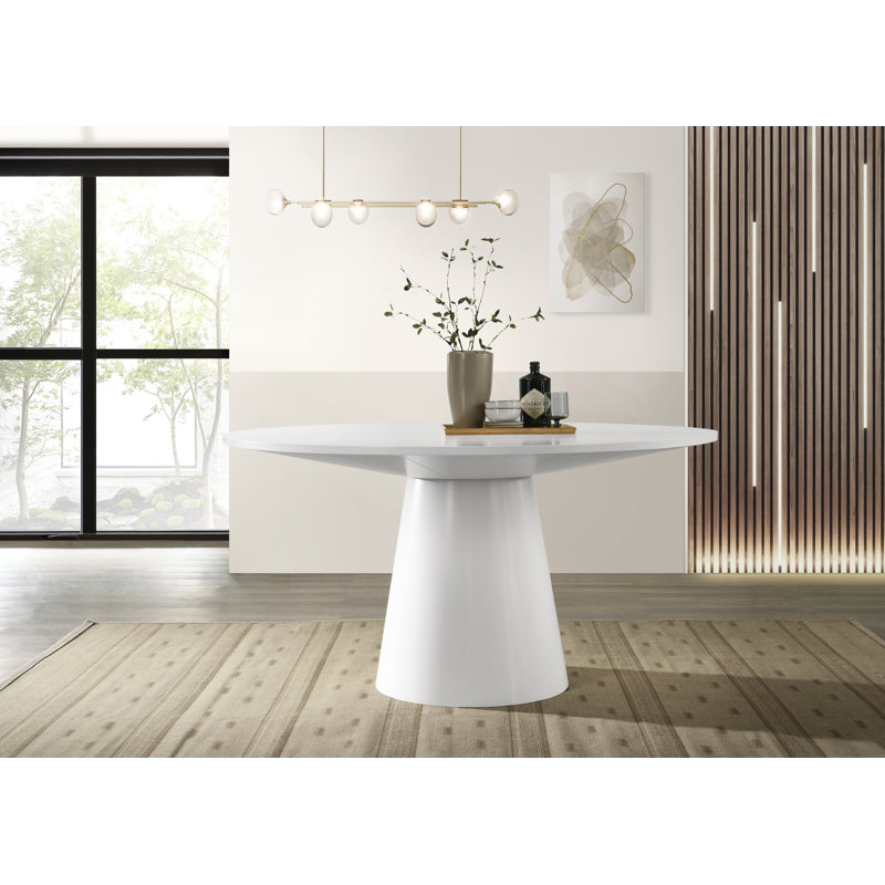 Arwilla Ebony Black 59"W Contemporary Round Dining Table with Pedestal Base, White