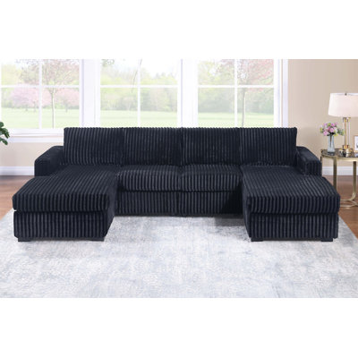Black Finish 3Pc U-Shaped Sectional Set Cushion Back Armless Chairs Right Arm And Left Arm Chaise Primary Living Room Comfortable For 4 People