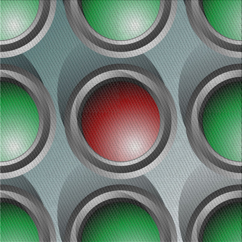 Tapis vert/gris/rouge à motifs, Carré 4 pi