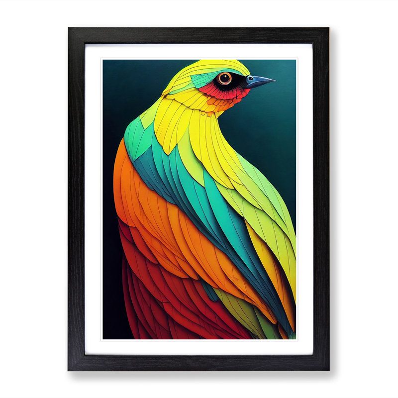 Colourful Bird No.3 Abstract - Wall Art, 66cm H x 48cm W x 2cm D, Black Framed, White