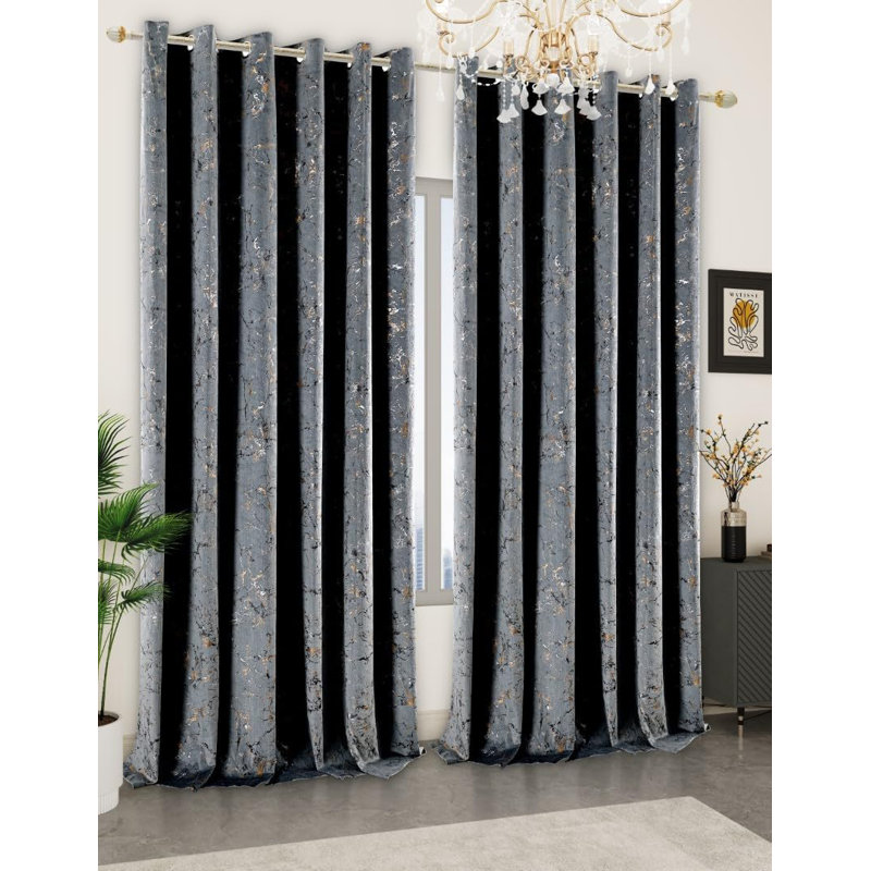 Prime Linens Velvet Blackout Curtain Pair, Grey, 46cm Width x 54cm Drop