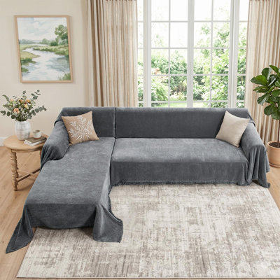 Sectional Couch Covers, 2 Pieces Chenille Sofa Cover L Shaped Couch Cover Blanket For Dogs Washable Sofa Slipcovers Pet Furniture Protector (X-Large: 71" X 110" + 71" X 118", Dark Gray)
