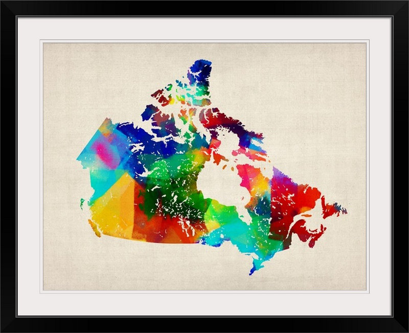 «Canada Rolled Paint Map» par Francy, impression, H 35 po x l 44 po x P 1 po, Cadre noir