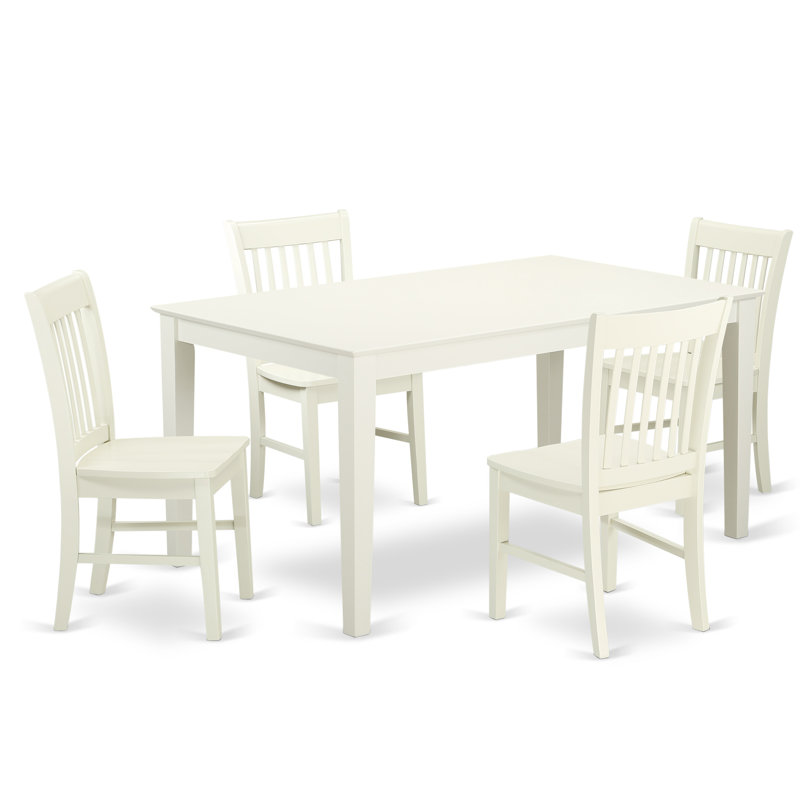 Ensemble de 5 pièces pour 4 pièces comprenant une table de salle à manger rectangulaire et 4 chaises de cuisine, 36 x 60 pouces, lin blanc