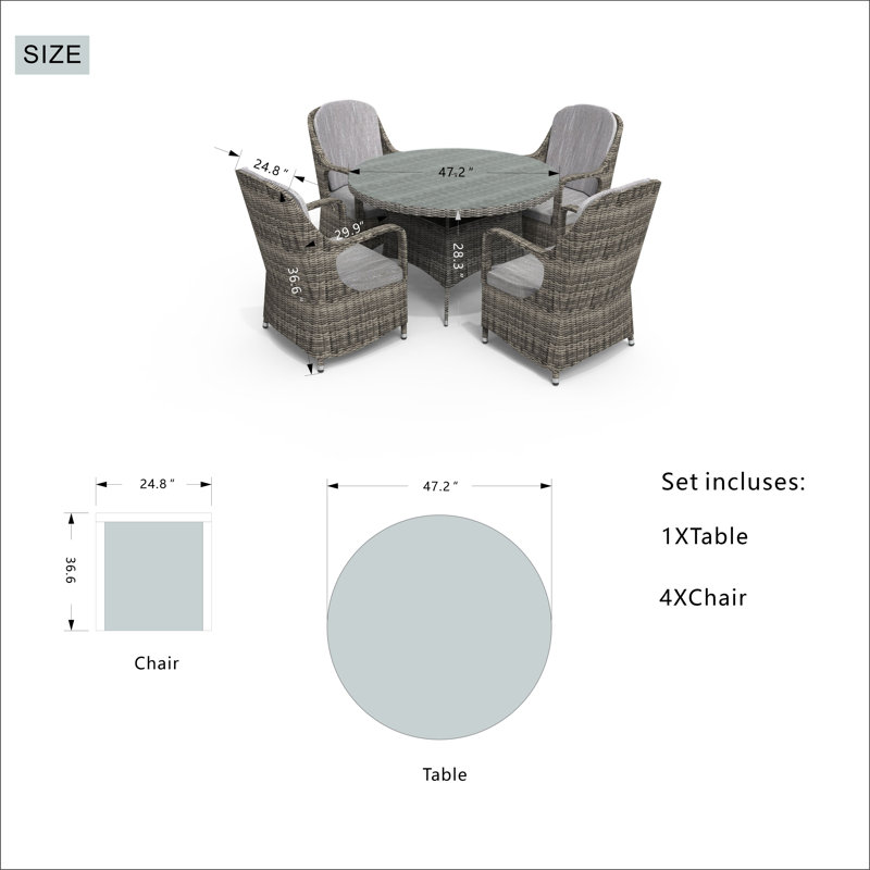 Ensemble de salle à manger 47,24 po avec coussins Guyer, Gris clair, Gris