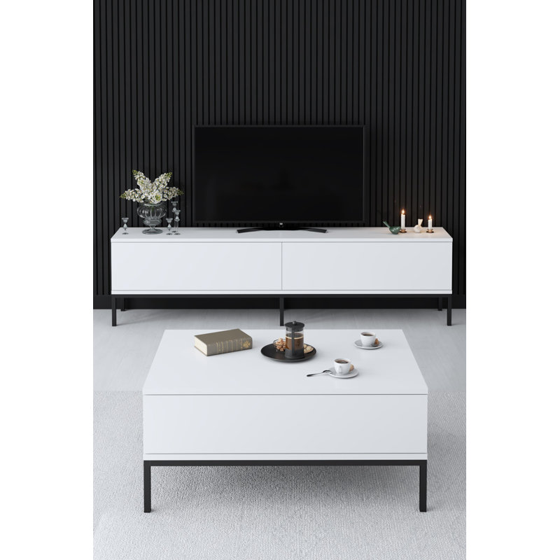 Modern Coffee Table with Metal Legs, Black & White, 35.4 x 15.7 x 23.6 inches | 100% Melamine Coated Particle Board, Thickness: 0.7 inches | Stylish Industrial Design, Perfect for Living Room & Lounge Spaces