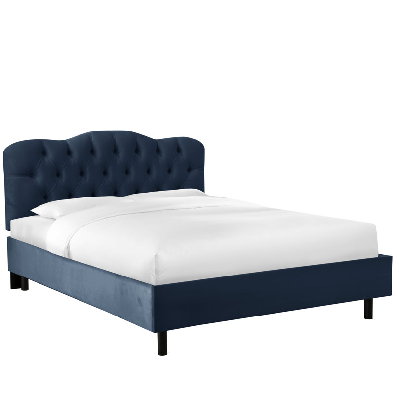 Lit plateforme tapissier Pires, Grand, Velours performance encre classique
