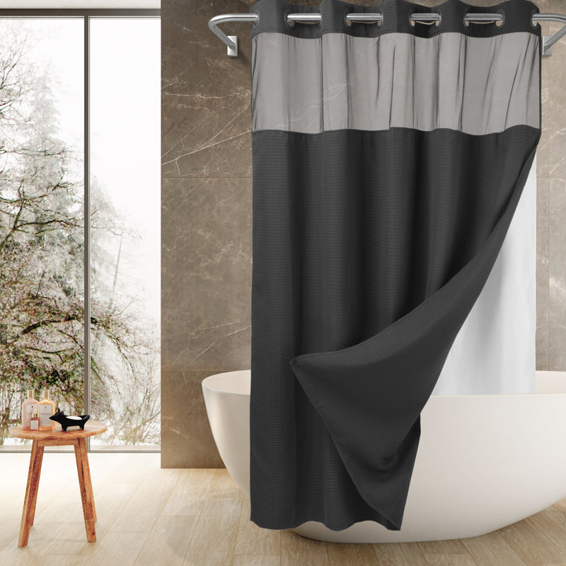Rideau de douche Ramjani Waffle Weave, Gris graphite, H 86 po x l 71 po