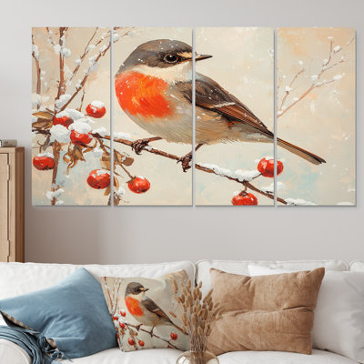Oiseau d'hiver dans la forêt IV - Art mural oiseau - ensemble d'art mural moderne