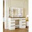 Dressing Table with Bulb/LED Light, Vanity Desk with 1 Large Drawer and 8 Small Drawer Cabinets, Adjustable Brightness, Large HD Mirror, 9 Open Storage Areas-1887351699