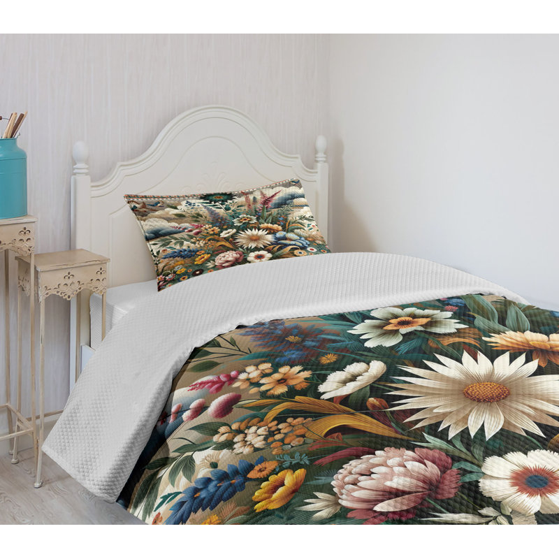 Polyester Floral Coverlet, Twin Coverlet / Bedspread + 1 Standard Sham