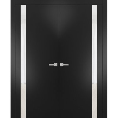 Planum Frosted Glass Paneled Wood French Doors