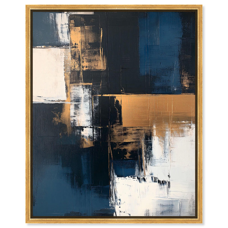 Radiant Blue Dawn I Blue Abstracts par Art Remedy, H 31 po x l 25 po, Cadre flottant doré